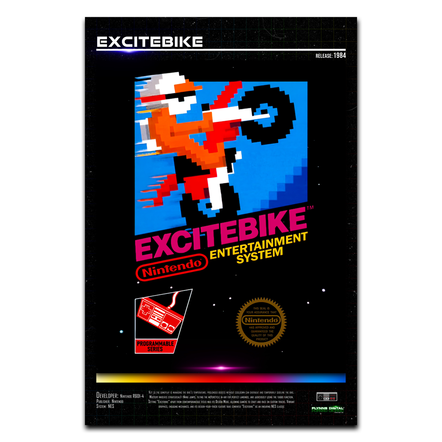 ExciteBike NES Game Cover Art Poster