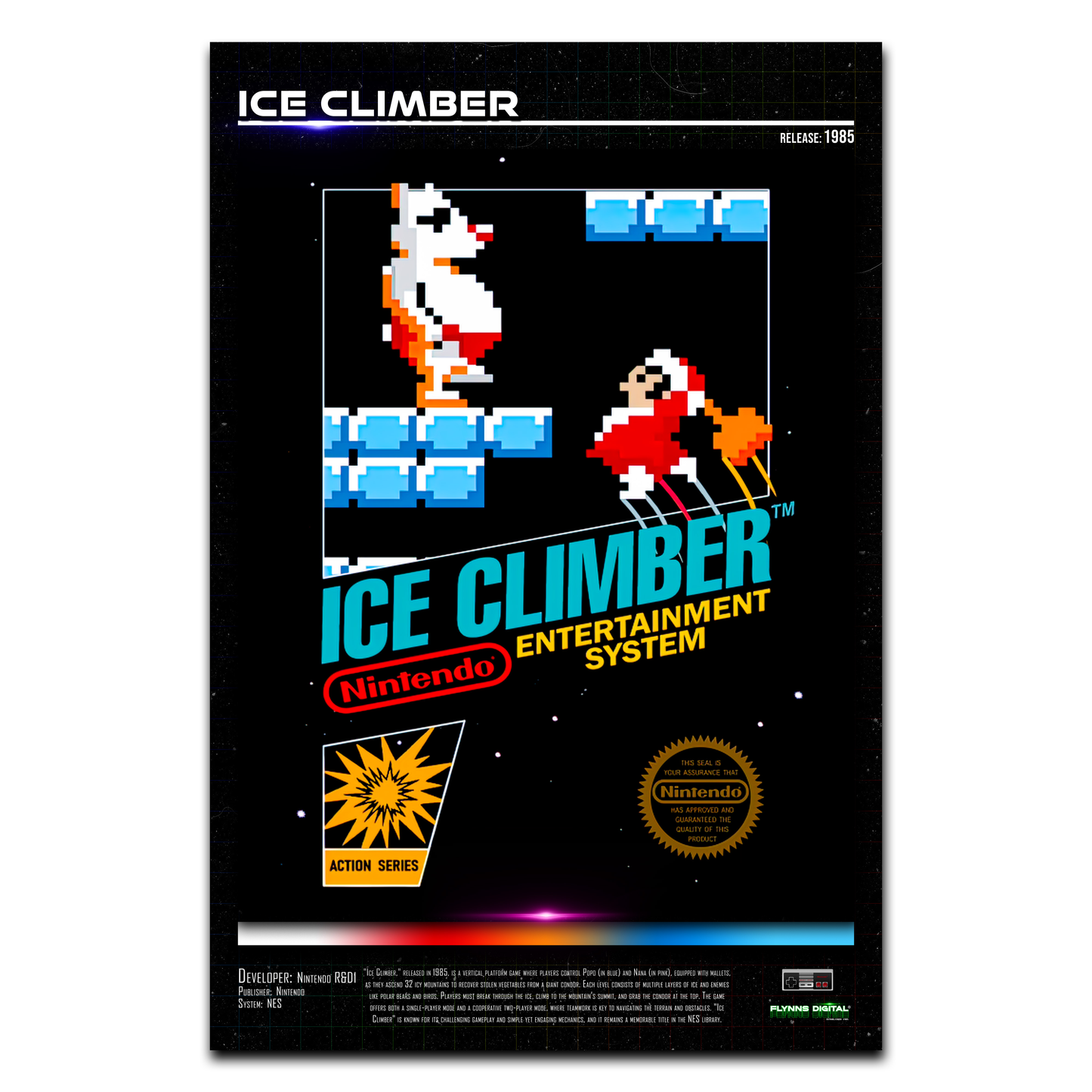 Ice Climber NES Game Cover Art Poster