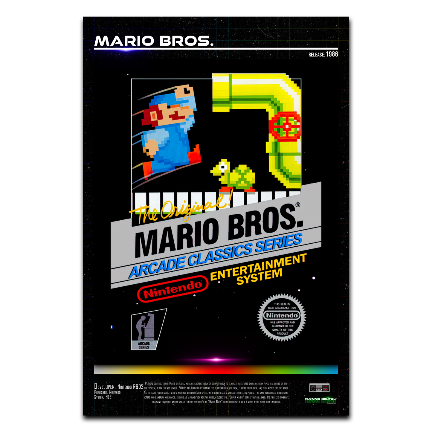 Mario Bros NES Game Cover Art Poster