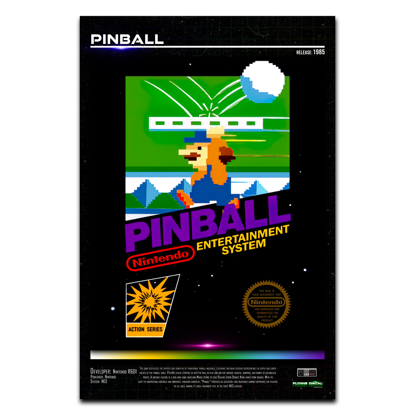 Pinball NES Game Cover Art Poster