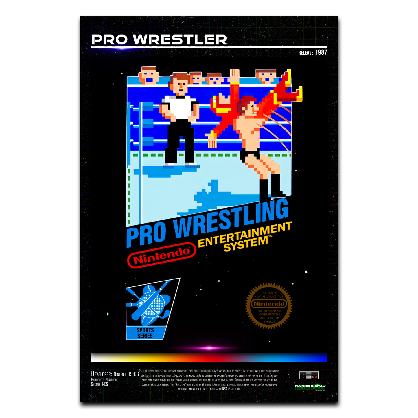 Pro Wrestling NES Game Cover Art Poster