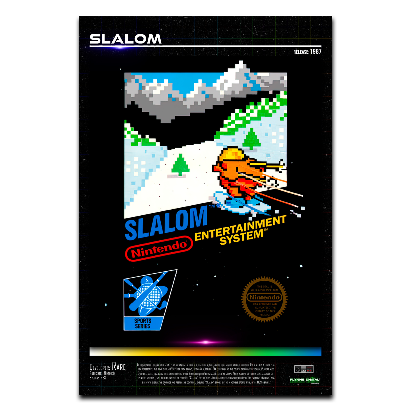 Slalom NES Game Cover Art Poster