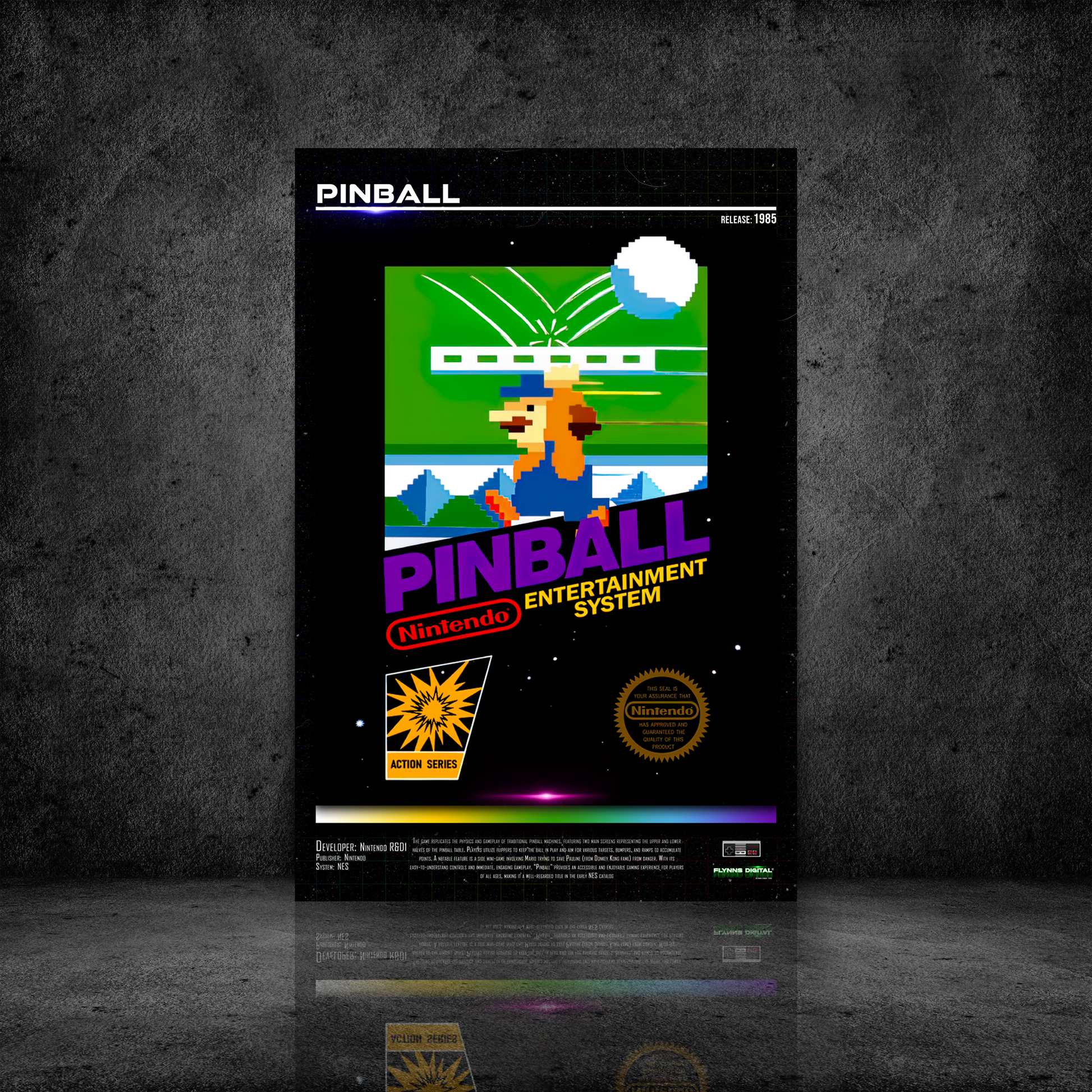 Pinball NES Game Cover Art Poster - Retro Flynn